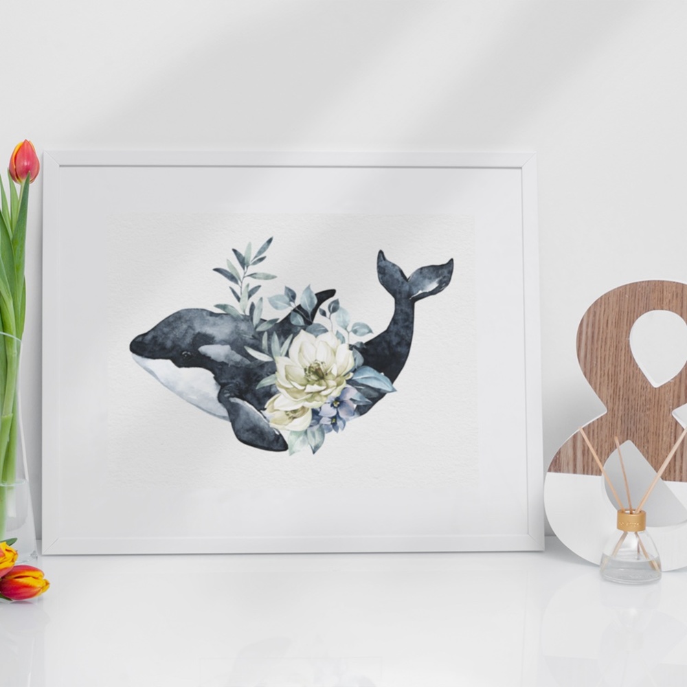 Watercolor Orca Whale Wall Art Illustration Print Poster Unframed - Picture 8 of 10
